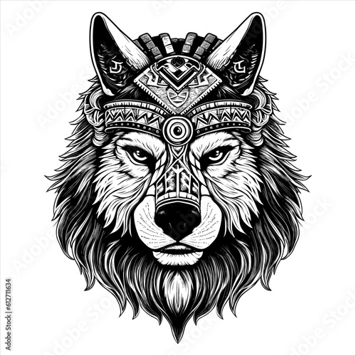 Viking Wolf head design for Viking Celtic illustration motive tattoo with white background.