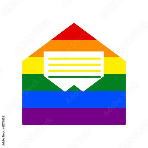 Letter in an envelope sign illustration. Rainbow gay LGBT rights colored Icon at white Background. Illustration.