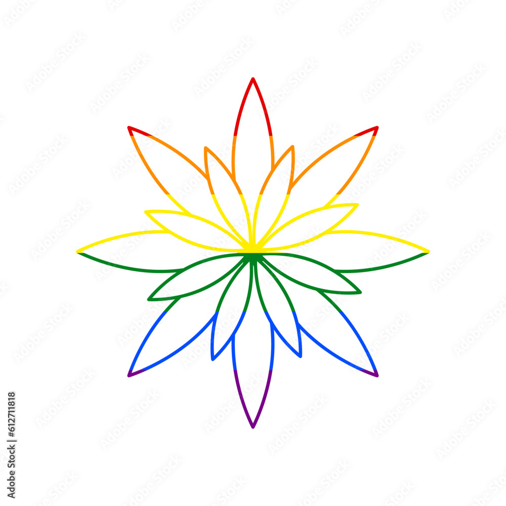 Flower sign. Rainbow gay LGBT rights colored Icon at white Background. Illustration. Flower sign. Rainbow gay LGBT rights colored Icon at white Background. Illustration.