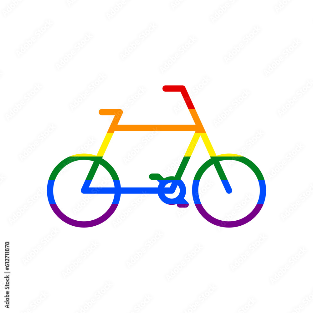 Bicycle Bike sign. Rainbow gay LGBT rights colored Icon at white Background. Illustration. Bicycle Bike sign. Rainbow gay LGBT rights colored Icon at white Background. Illustration.