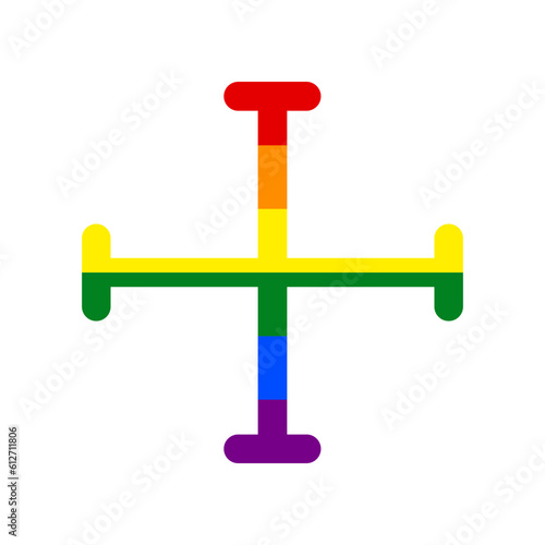 Jerusalem cross sign. Rainbow gay LGBT rights colored Icon at white Background. Illustration.