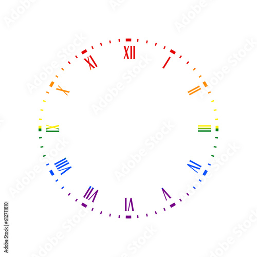 Clock face sign. Rainbow gay LGBT rights colored Icon at white Background. Illustration.