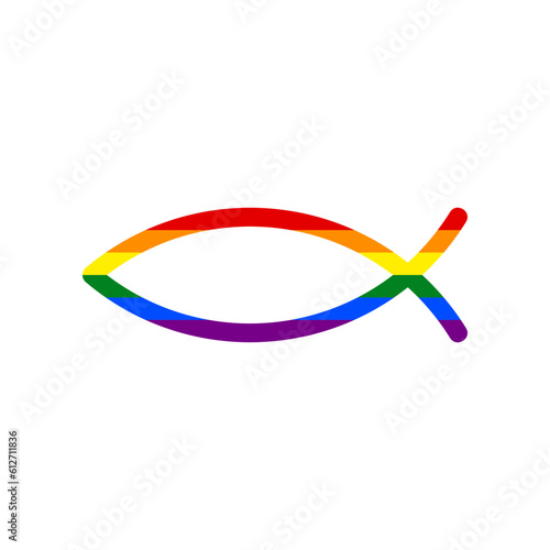 Christian symbol fish sign. Rainbow gay LGBT rights colored Icon at white Background. Illustration.