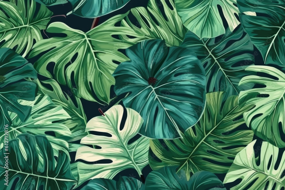 Tropical pattern with monstera leaves. Generative AI Tropical pattern with monstera leaves. Generative AI