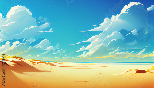 Warm Summer Beach Scene with Beautiful Sky - Creative Illustration with Copy Space