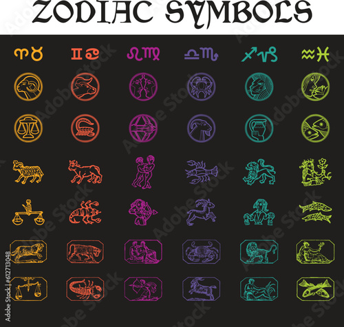  zodiac astrology horoscope symbol logo icon sign set 2