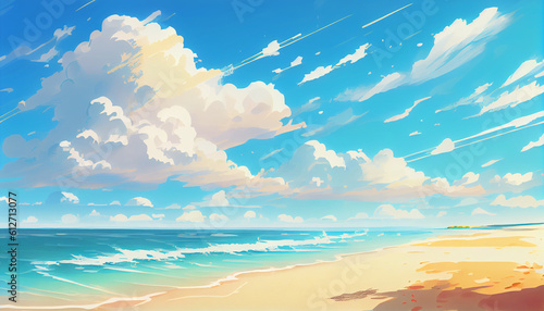 Warm Summer Beach Scene with Beautiful Sky - Creative Illustration with Copy Space © borisk.photos