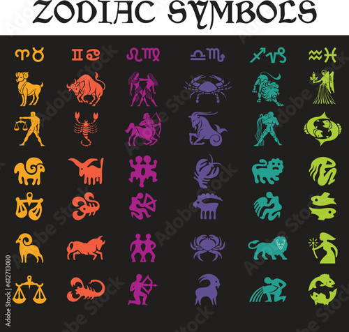 zodiac astrology horoscope symbol logo icon sign set