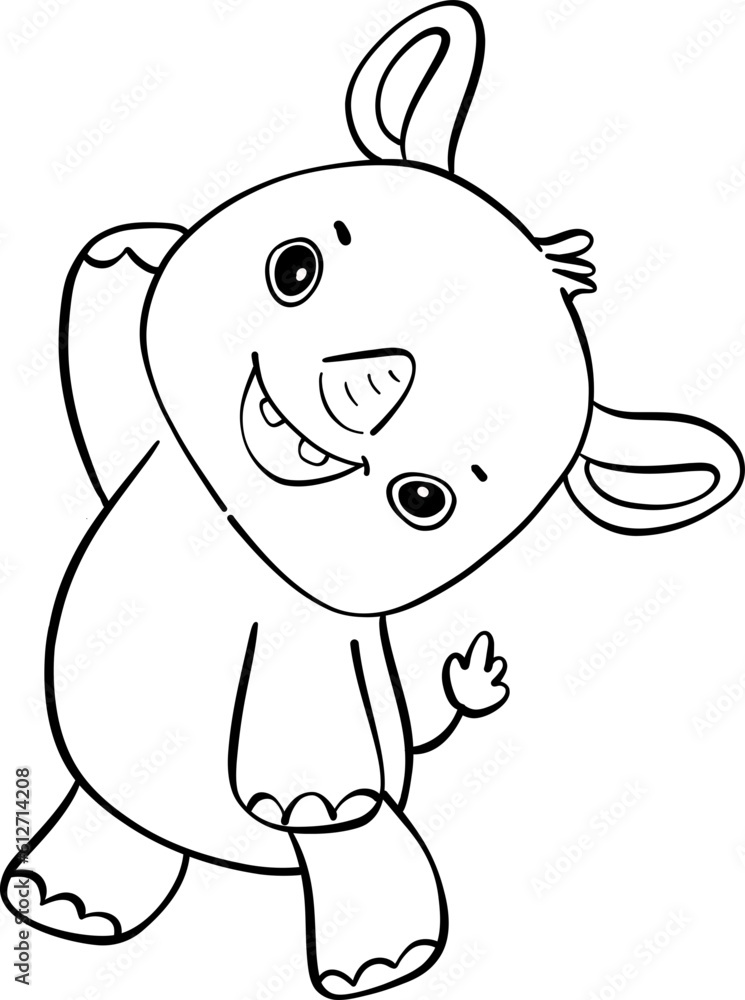 Cute happy cheerful adorable baby Rhino cartoon drawing outline for coloring page Cute happy cheerful adorable baby Rhino cartoon drawing outline for coloring page