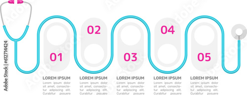 Healthcare therapy infographic chart design template. Medical diagnosis. Abstract vector infochart with blank copy spaces. Instructional graphics with 5 step sequence. Visual data presentation