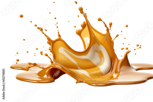 Canvas Print Caramel splash on white background. Generative AI.