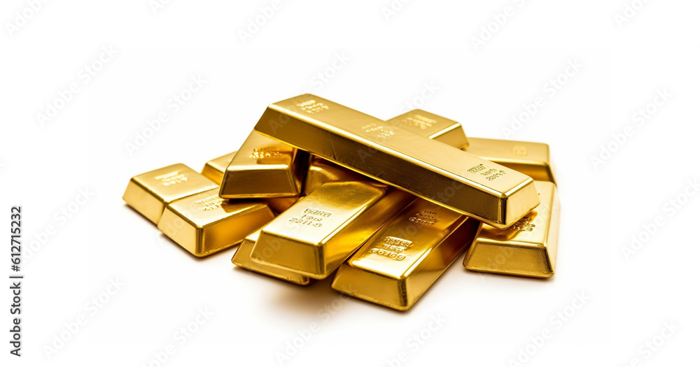 Gold bars of 200 g on a white background. A pile of gold isolated on white background