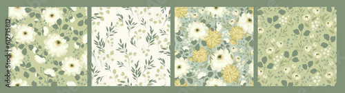 Abstract floral seamless patterns with chamomile. Trendy hand drawn textures. Modern abstract design for,paper, cover, fabric and other