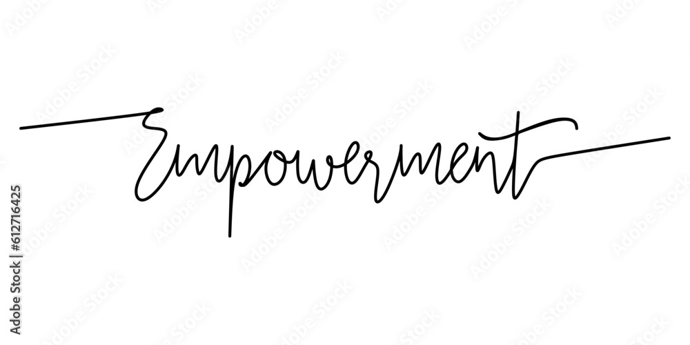 One continuous line drawing typography line art of empowerment word writing isolated on white background. One continuous line drawing typography line art of empowerment word writing isolated on white background.