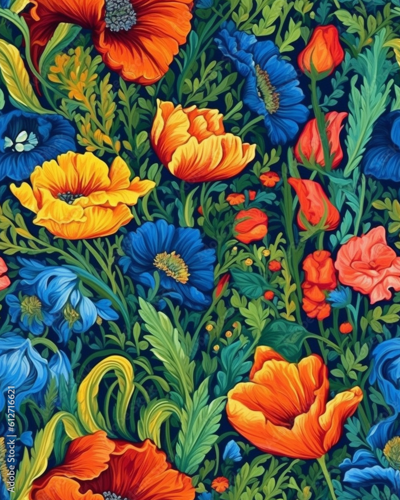 Wallpaper tileable pattern of flowers created with Generative AI technology Wallpaper tileable pattern of flowers created with Generative AI technology