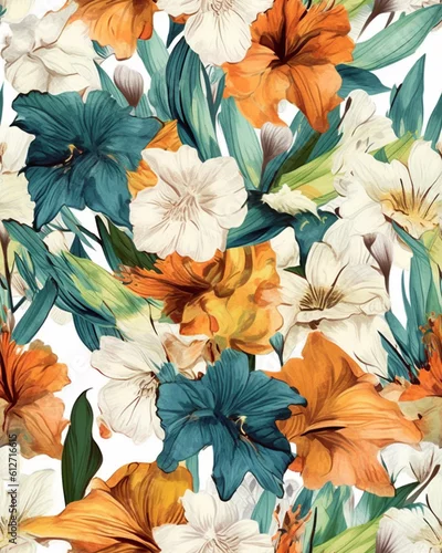Tapety Wallpaper tileable pattern of flowers created with Generative AI technology
