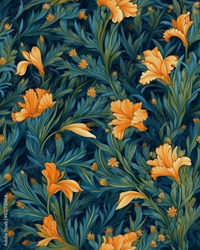 Wallpaper tileable pattern of flowers created with Generative AI technology