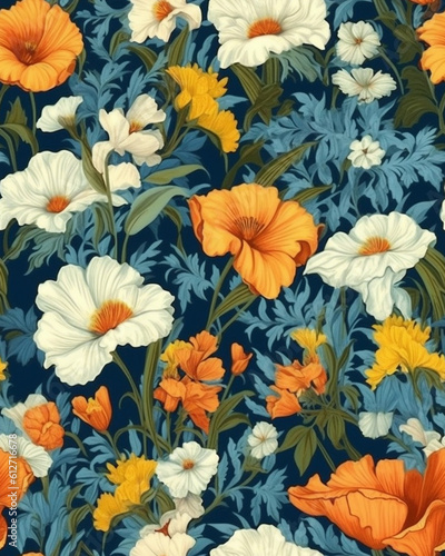 Wallpaper tileable pattern of flowers created with Generative AI technology