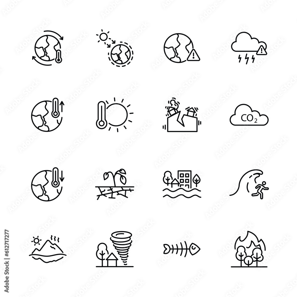Vecteur Stock Set of greenhouse effect, climate change icons, Global