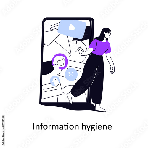 Information hygiene and digital detox concept. Person refusing internet, rejecting social media, online news, restricting mobile phone. Flat graphic vector illustration isolated on white background