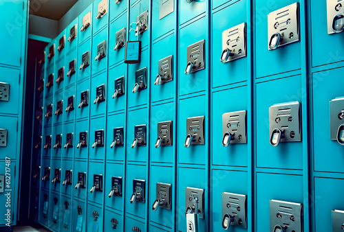 blue closed school lockers , generative ai