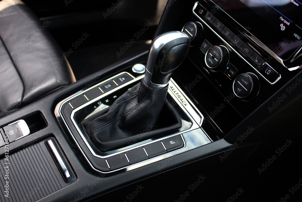 Automatic gearbox shift lever. Close up of the automatic transmission shift lever with luxury. Automatic gearbox shift lever. Close up of the automatic transmission shift lever with luxury.