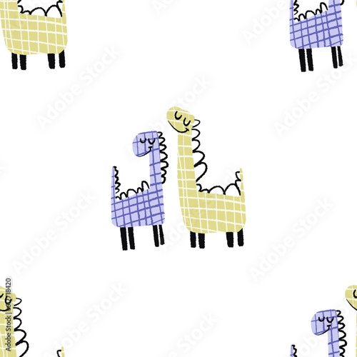 Childish seamless dino pattern. Endless design for wrapping paper with dinosaur, monster illustration