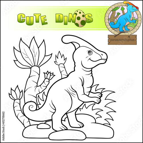Fototapeta Naklejka Na Ścianę i Meble -  cute prehistoric dinosaur parasaurolophus coloring book