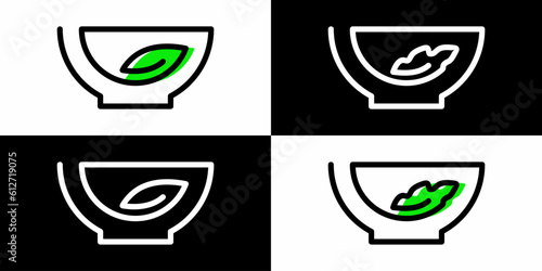 bowl leaf healthy food line art outline icon symbols vector logo illustration.