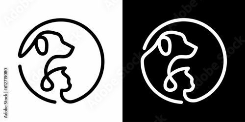 circle cat dog line art outline icon symbol vector logo illustration