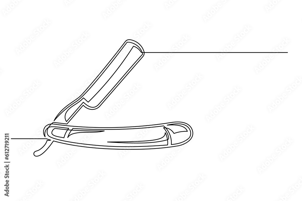 Continuous one line barber razor. Vintage barber razor isolated on a white background. Barbershop concept. Vector illustration