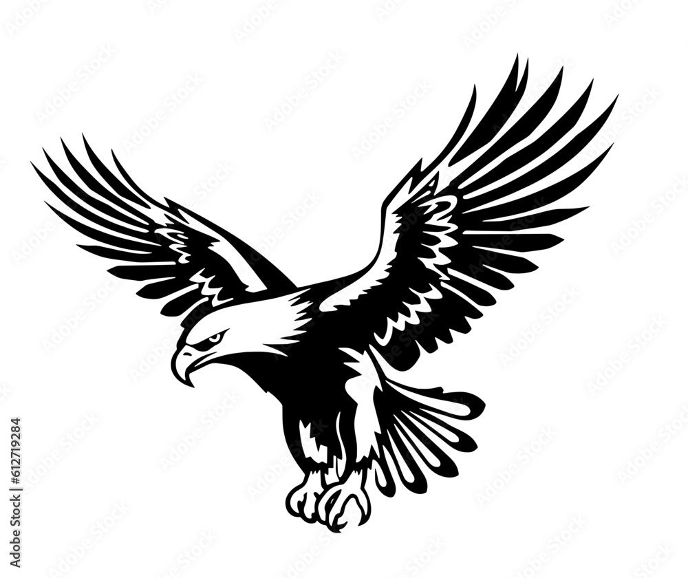 Fototapeta premium Bald Eagle in flight, vector design against white background ¥