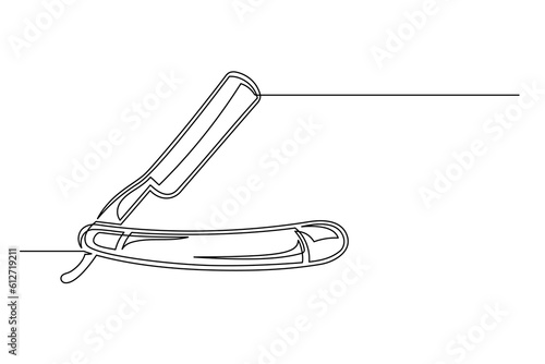 Continuous one line barber razor. Vintage barber razor isolated on a white background. Barbershop concept. Vector illustration