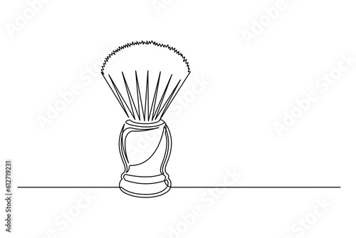 Continuous one line shaving brush. Vintage shaving brush isolated on a white background. Barbershop concept. Vector illustration