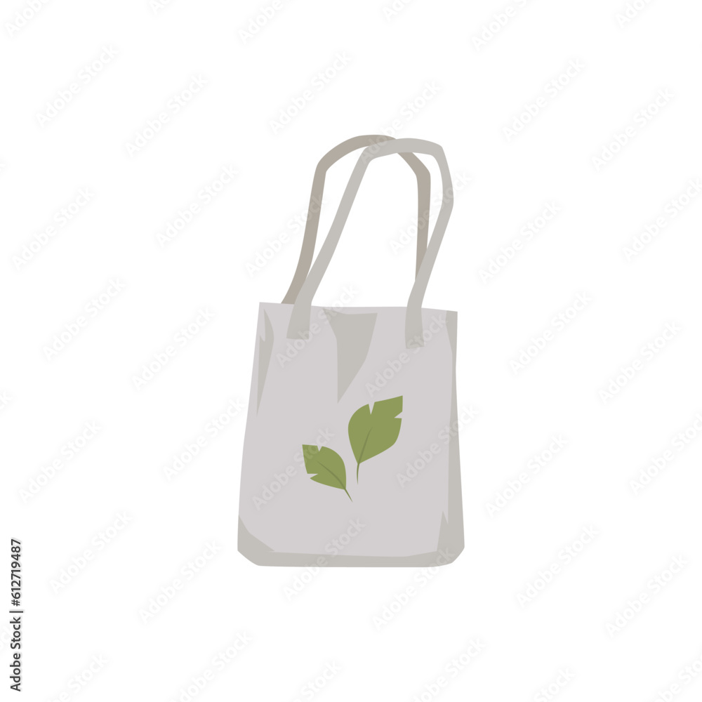 Tote bag with leaves drawing, flat vector illustration isolated on white background. Tote bag with leaves drawing, flat vector illustration isolated on white background.