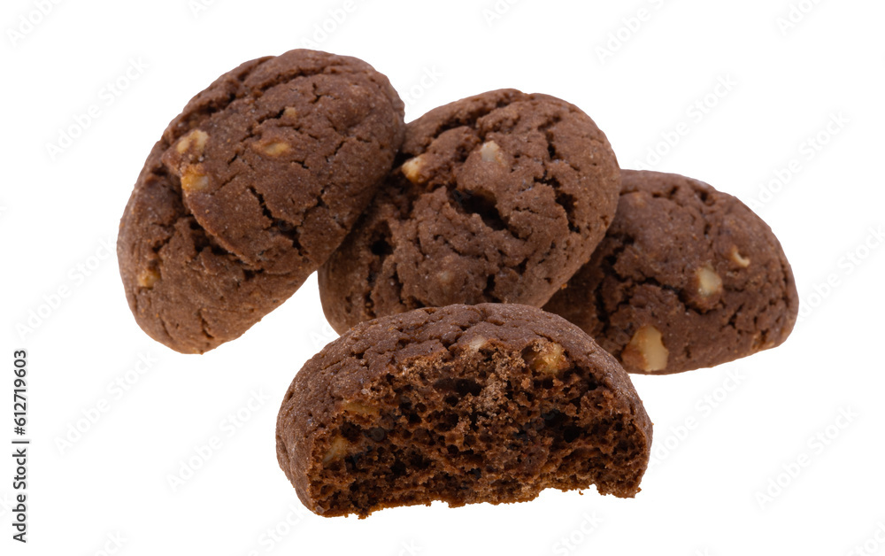 chocolate chip cookies with nuts isolated