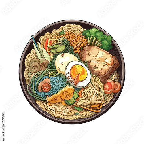 ramen noodle in a bowl isolated on white illustration design vector. Japanese Food illustration.