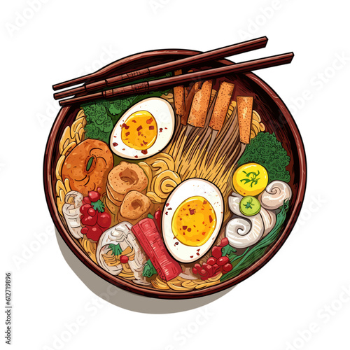 ramen noodle in a bowl isolated on white illustration design vector. Japanese Food illustration.