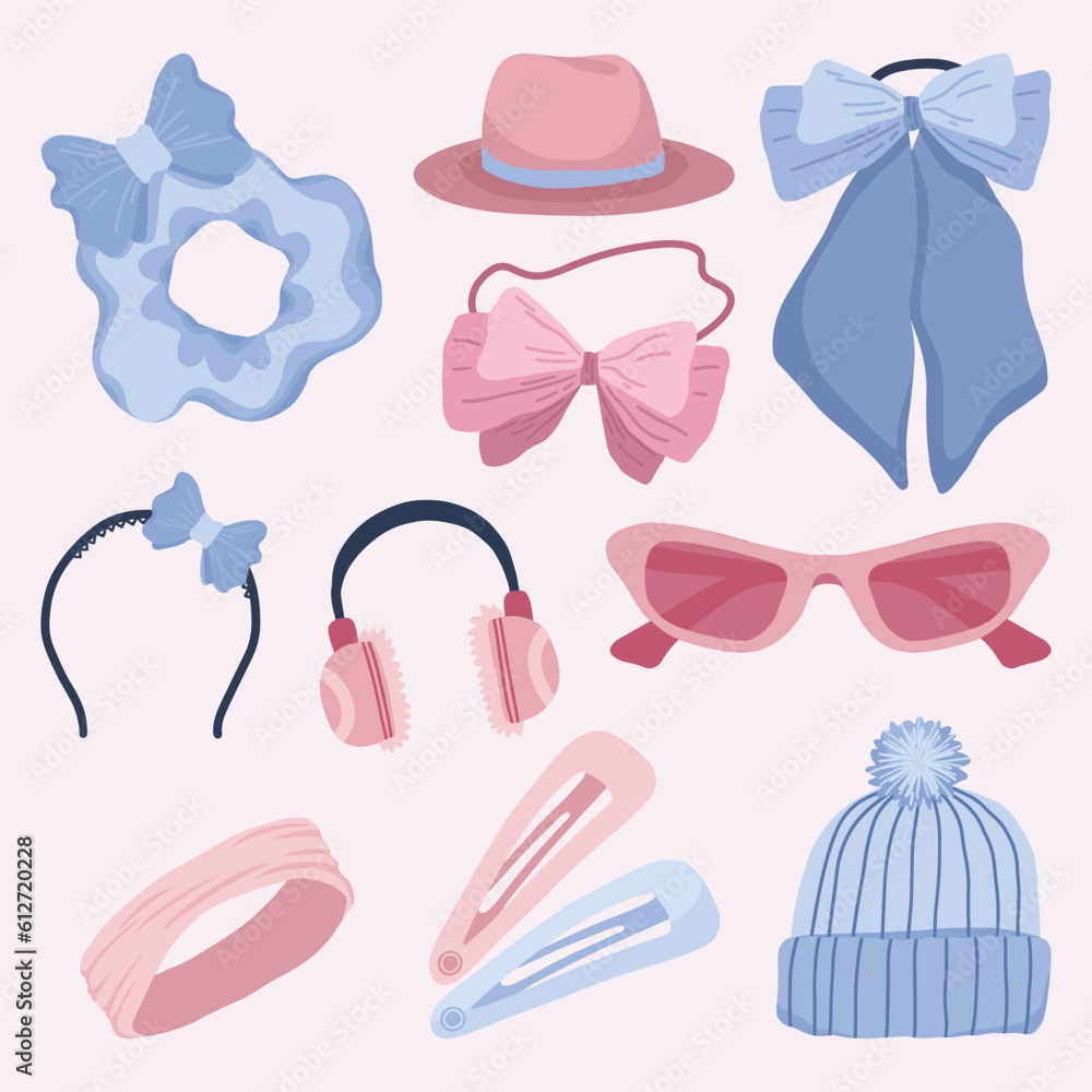 Set of Head Fashion Accessories Cute Hand Drawn Illustration Set of Head Fashion Accessories Cute Hand Drawn Illustration
