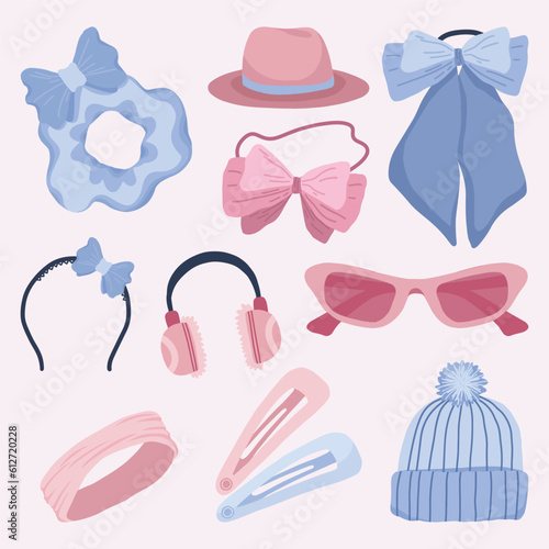 Set of Head Fashion Accessories Cute Hand Drawn Illustration