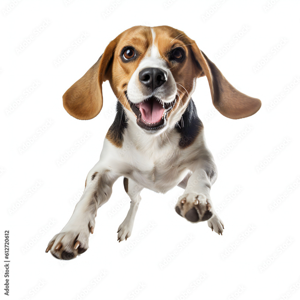 Beagle dog in running pose. 3D illustration digital art design, generative AI