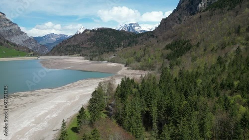 Breathtaking aerial view of mountains surrounding a lake. Switzerland.  photo