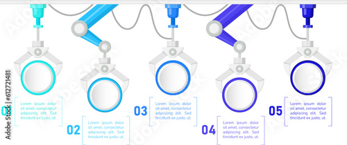 Industrial automation process infographic chart design template. Abstract vector infochart with blank copy spaces. Instructional graphics with 5 step sequence. Visual data presentation