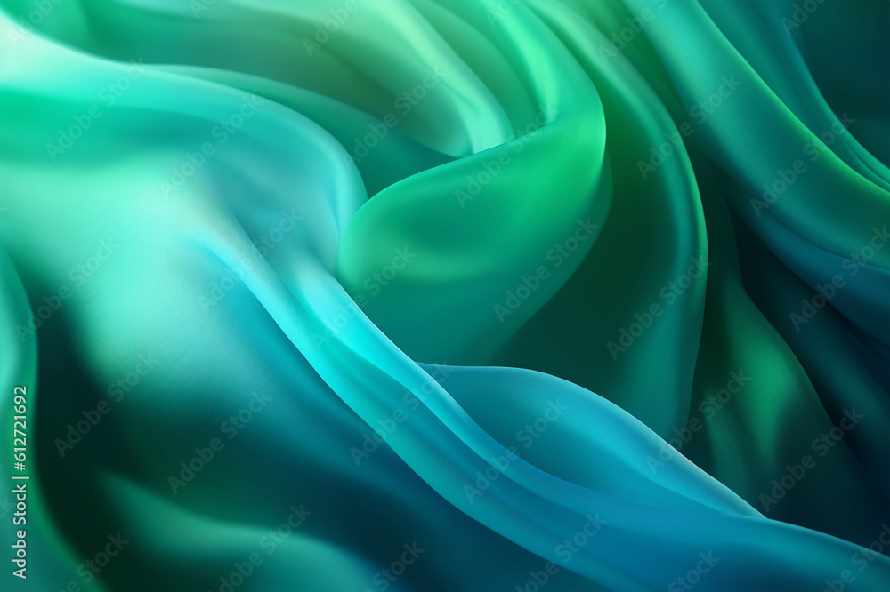 Silk with delicate folds and fluid green to blue color gradient form a mesmerizing abstract background. Generative AI Silk with delicate folds and fluid green to blue color gradient form a mesmerizing abstract background. Generative AI