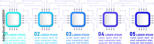 Microelectronics infographic chart design template. Small electronic components. Abstract vector infochart with blank copy spaces. Instructional graphics with 5 step sequence. Visual data presentation