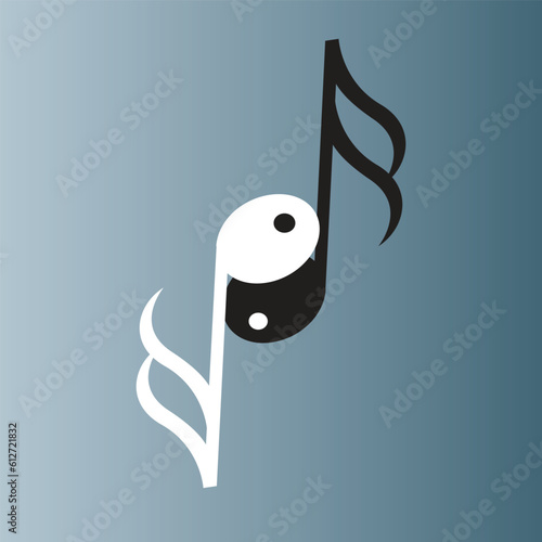 Black and white musical notes arranged as yin yang symbol