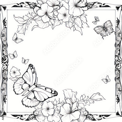 A coloring page of flower borders on the sides with white color. Generative AI.