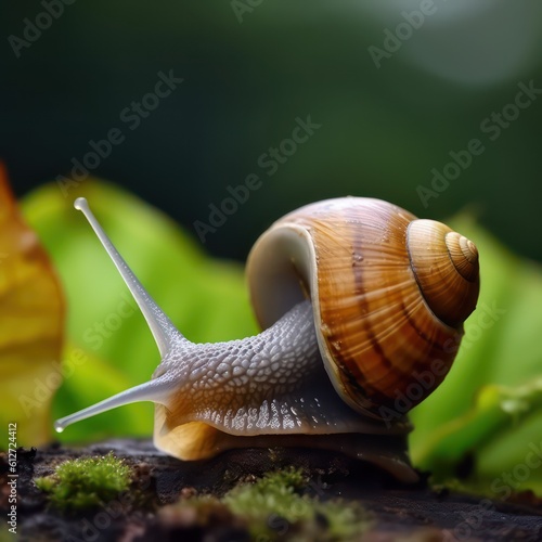 Snail in nature. Beautiful little snail. Generative AI.