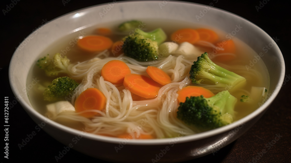 Noodles and vegetable broth taste, Generative Ai Noodles and vegetable broth taste, Generative Ai