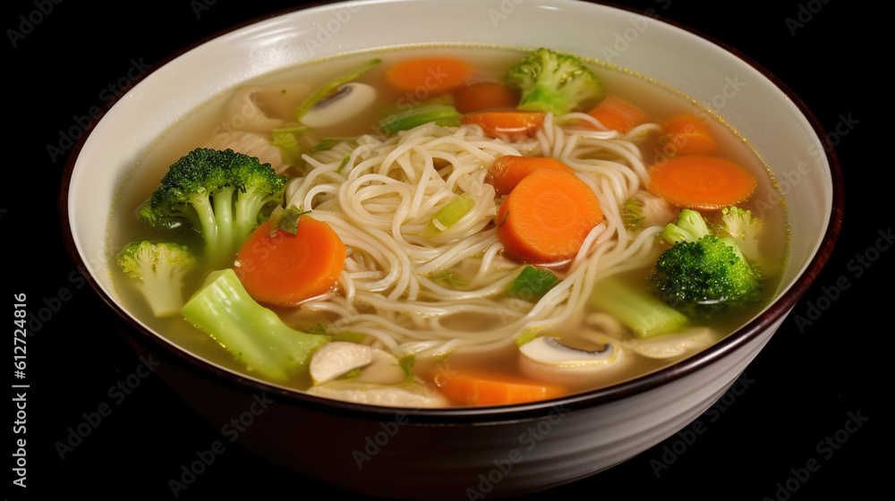 Noodles and vegetable broth taste, Generative Ai Noodles and vegetable broth taste, Generative Ai